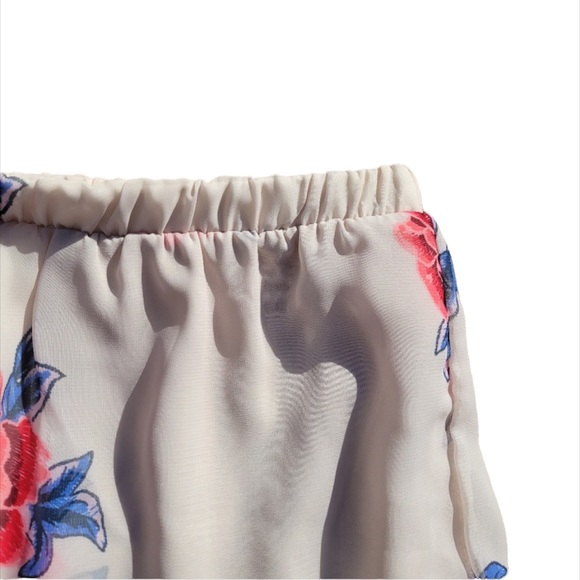 Peach Love California roses print Floral Chiffon Shorts ivory high waisted M - Picture 6 of 9